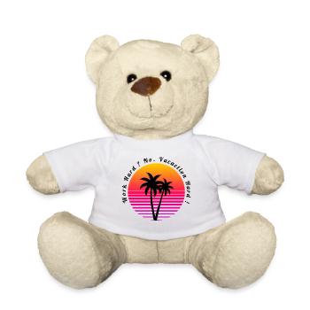 palmiers et coucher de soleil sur la plage design rétro - Nounours - blanc - Devant