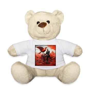 Man Surreal Bicycle with red bird and landscape - Teddy Bear - white - Front