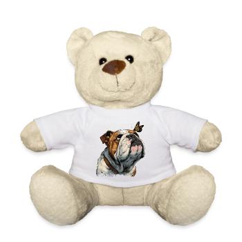 Englische Bulldogge und Schmetterling - Teddy - Weiß - Vorne