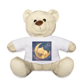 Chat endormi sur la lune dans le ciel étoilé - Nounours - blanc - Devant