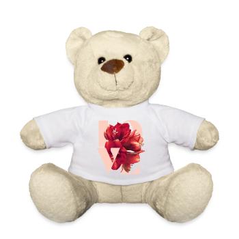 Red Amaryllis Floral Illustration - Teddy Bear - white - Front