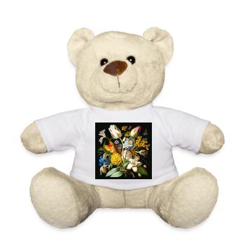 Floral bouquet with a variety of flowers and colours - Teddy Bear - white - Front