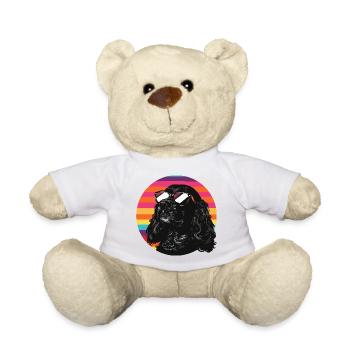 Schwarzer Hund mit Sonnenbrille - Teddy - Weiß - Vorne
