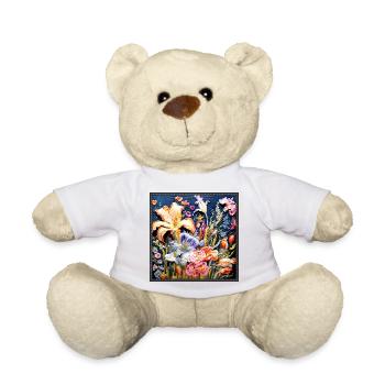 Floral pattern in embroidery technique on dark blue - Teddy Bear - white - Front