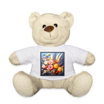 Autumnal Floral Bouquet Embroidery Tapestry - Teddy Bear - white - Front