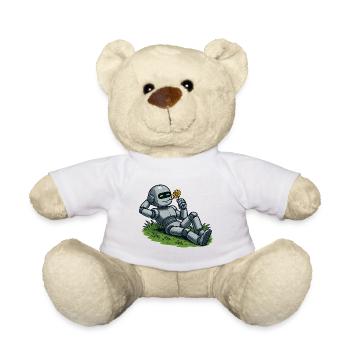 Roboter mit Blume auf einen Rasen - Teddy - Weiß - Vorne