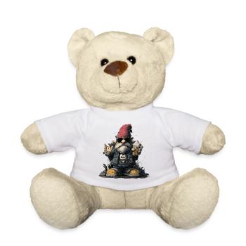 Gartenzwerg Rocker trinkt Bier - Teddy - Weiß - Vorne