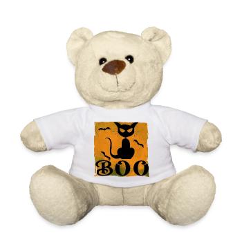 Halloween T-Shirt mit Katze und Buh-Text - Teddy - Weiß - Vorne