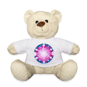 FlowersMandala in Magenta, Pink and Blue - Teddy Bear - white - Front