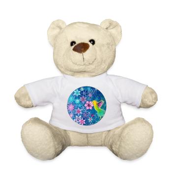 Kolibri und Blüten mit heiliger Geometrie - Teddy - Weiß - Vorne
