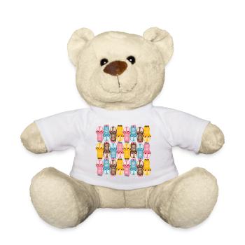 Niedliche Kawaiifigur Muster mit bunten Farben - Teddy - Weiß - Vorne