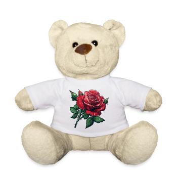 Rose with buds and drops of water - Teddy Bear - white - Front