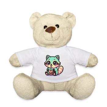 Kawaii Raccoon Drinking Boba Tea  - Nounours - blanc - Devant