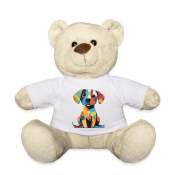 Colorful patchwork, colorful dog - Teddy Bear - white - Front