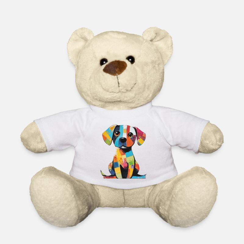 Farbenfroher Patchwork, bunter Hund - Teddy - Weiß