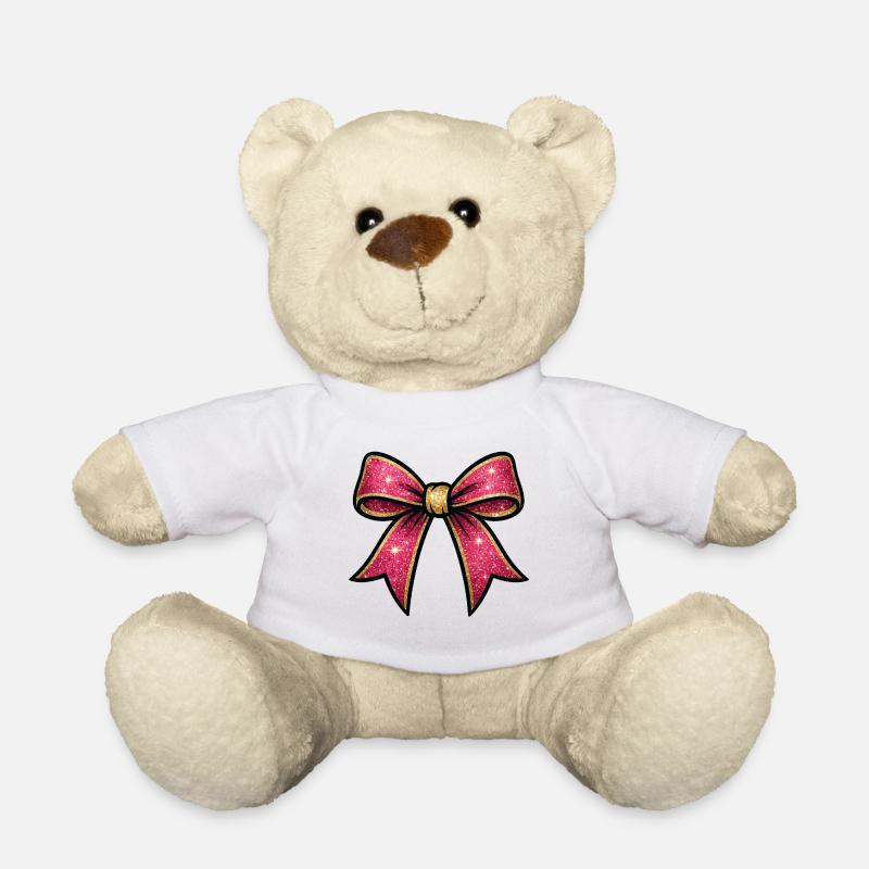 Pink Glitzer Schleife Goldrand - Teddy - Weiß