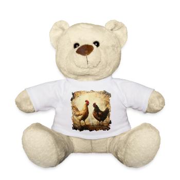 Rustikales Duo aus Hahn und Huhn, Ölmalerei - Teddy - Weiß - Vorne