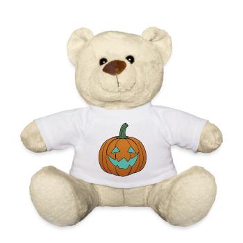 Pumpkin face in teal look - Teddy Bear - white - Front