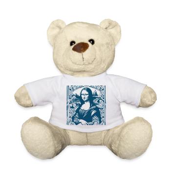 Blaues modernes Mona-Lisa Motiv mit Wellen druck  - Teddy - Weiß - Vorne