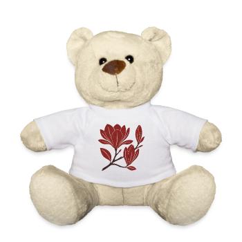 Red Magnolia Branch Pattern - Teddy Bear - white - Front