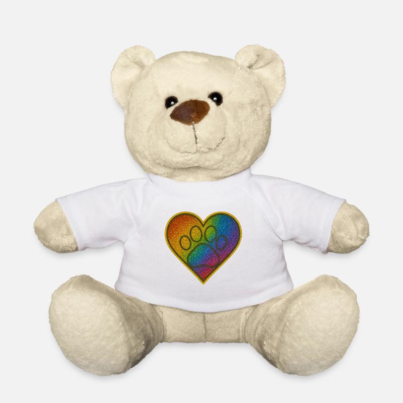 Regenbogen Herzenspfote Glitzer - Teddy - Weiß
