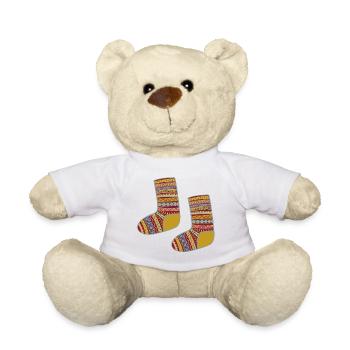 Colorful Fair Isle Patterned Socks - Teddy Bear - white - Front