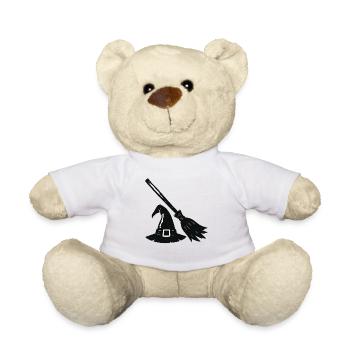 Hexenhut und Besen Silhouette - Teddy - Weiß - Vorne
