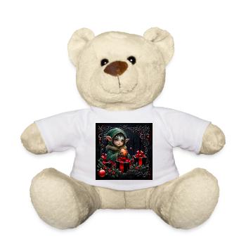 Christmas elf in festive scene - Teddy Bear - white - Front