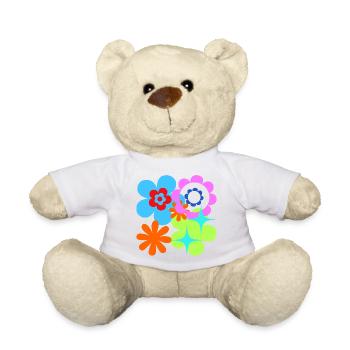 Kunterbunte Blüten und Sterne Psychedelische Flora - Teddy - Weiß - Vorne