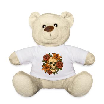 Floraler Totenkopf mit Rosen - Teddy - Weiß - Vorne