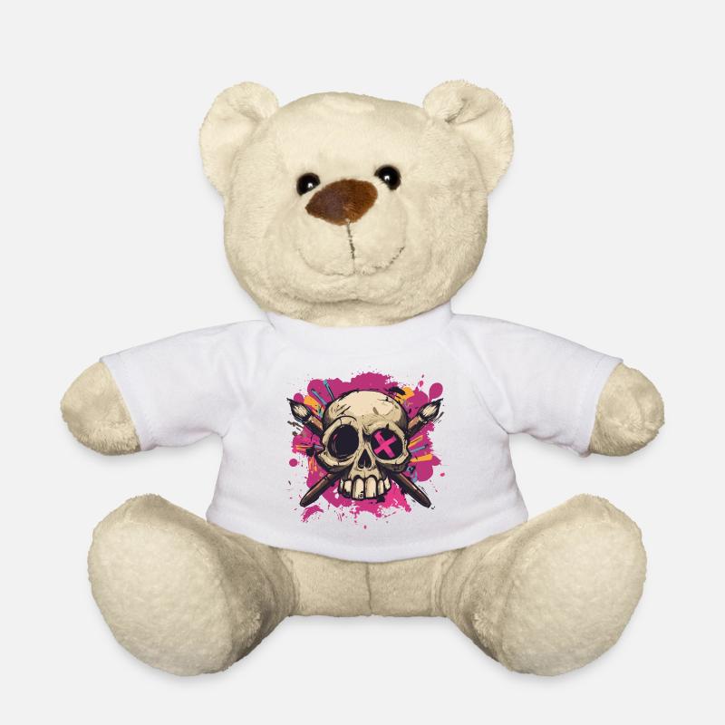 Schädel und gekreuzte Pinsel - Teddy - Weiß