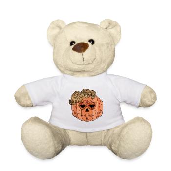 Floral Sugar Skull Pumpkin Face - Teddy Bear - white - Front