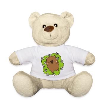 Niedlicher Biber mit floralem Herz - Teddy - Weiß - Vorne