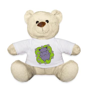 Purple Hippo on Flowering Grass - Teddy Bear - white - Front
