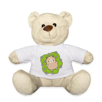 Glücklicher Bär im Blumengarten - Teddy - Weiß - Vorne