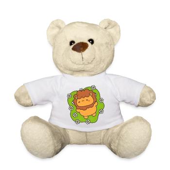 Merry lion cub on flowering lawn - Teddy Bear - white - Front