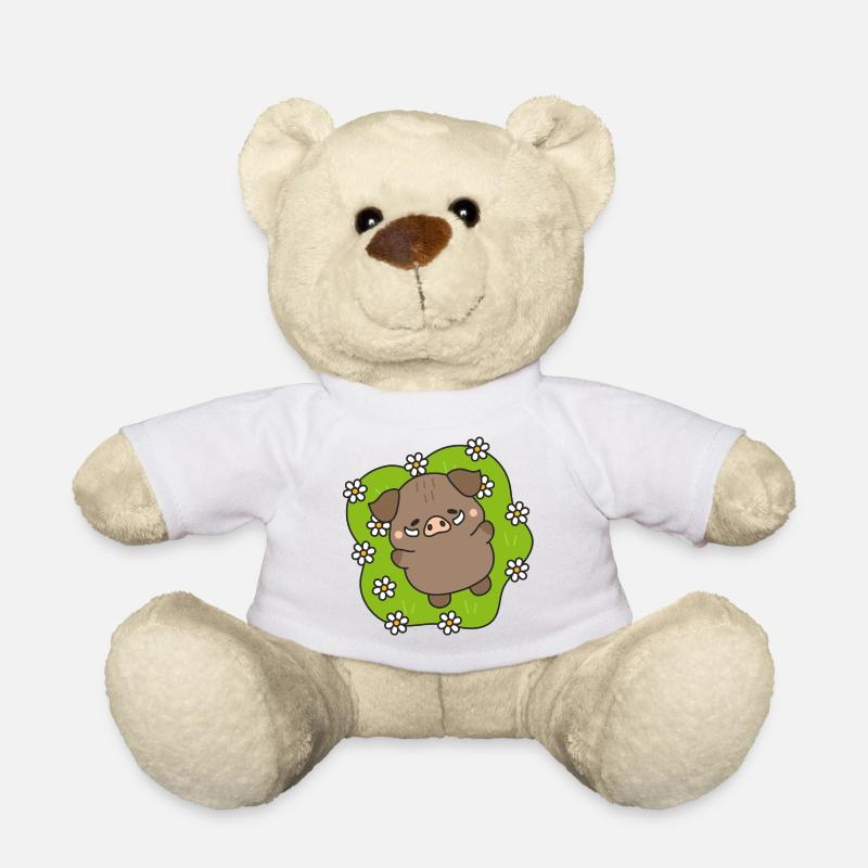 Fröhliches Schwein unter Gänseblümchen - Teddy - Weiß