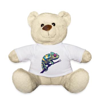 Pop Art Chameleon – Colorful Animal Motif - Teddy Bear - white - Front