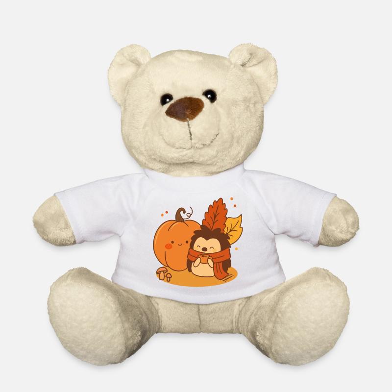 Autumn Snuggles – Hedgehog & Pumpkin Cuties - Teddy Bear - white