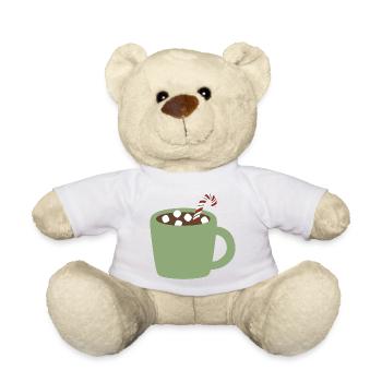 Green Mug Cocoa with Candy Cane - Teddy Bear - white - Front