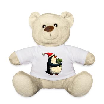 Funny Christmas Penguin with Broccoli - Teddy Bear - white - Front