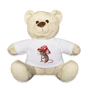 Mäuschen mit Fliegenpilz-Hut Süßes Waldmotiv - Teddy - Weiß - Vorne