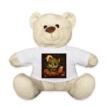 Little Halloween fox with pumpkins - Teddy Bear - white - Front