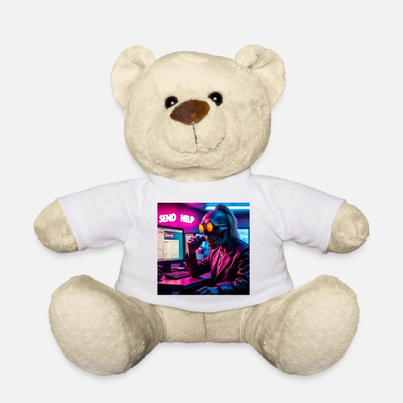 Cyberpunk Neon Skull Hacker Send Help Design - Teddy Bear - white