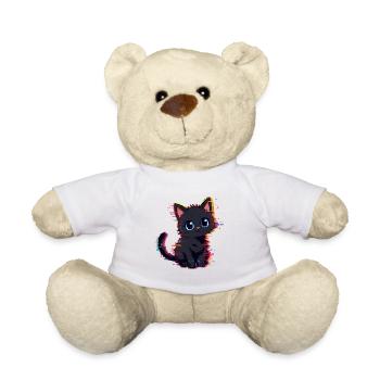 Neon Glitch Schwarze Katze Niedlich - Teddy - Weiß - Vorne