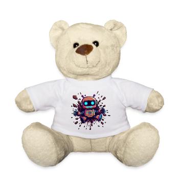 Neon Robot Breaks Through Wall Futuristic - Teddy Bear - white - Front