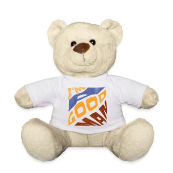 Pop retro blau orange Ich bin ein guter Mann - Teddy - Weiß - Vorne