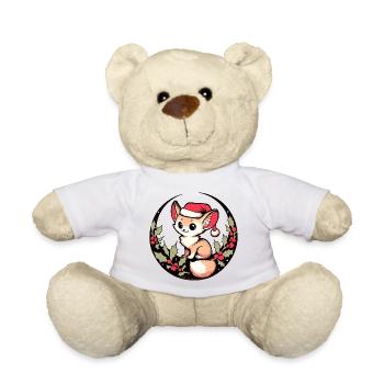 Renard Kawaii en Cercle De Houx Chapeau de Père Noël - Nounours - blanc - Devant