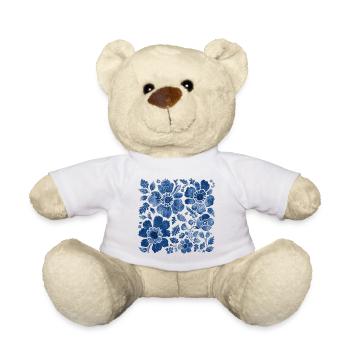 Motif floral avec texture denim - design élégant - Nounours - blanc - Devant