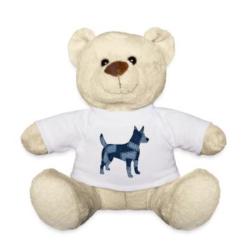 Patchwork Hund aus Jeansstoff - Teddy - Weiß - Vorne